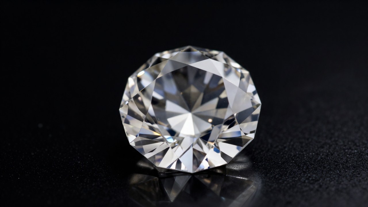 Un diamante natural de gran tamaño brilla intensamente sobre una pulida y oscura superficie de obsidiana.