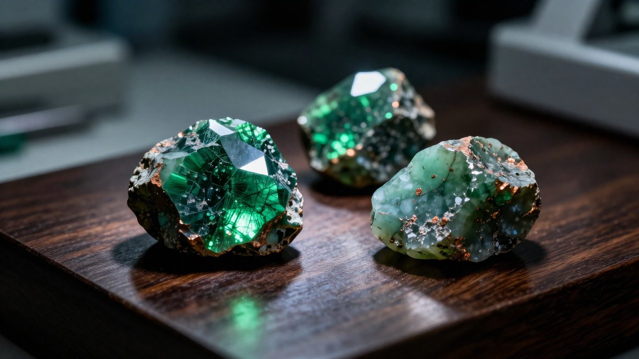 Fragmentos de Aventurina en laboratorio: comparación entre cristales prístinos e inclusiones minerales.